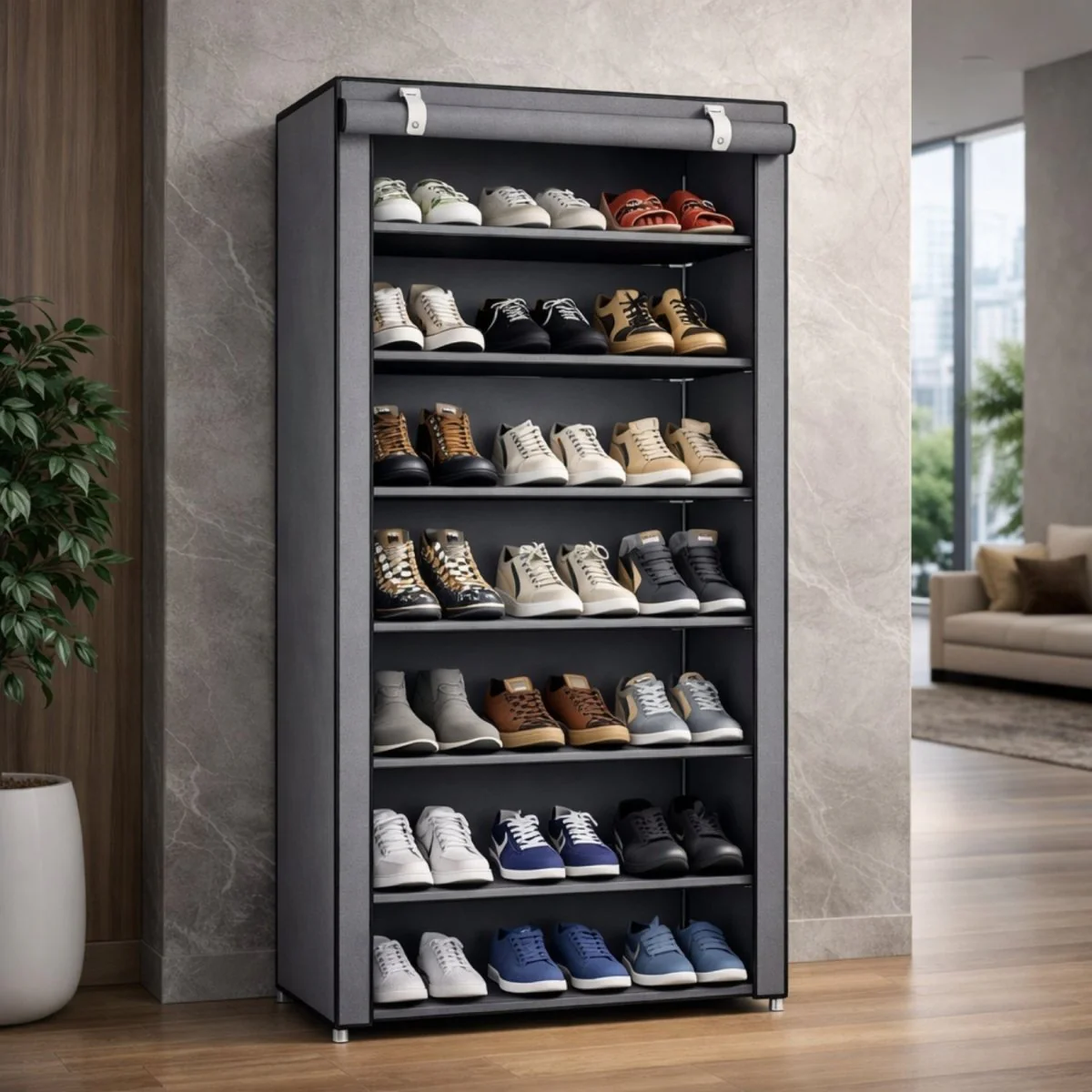 Enclave Aera Concealed Shoe Sanctuary | 10-Tier Freestanding Fabric Cabinet - Image 3