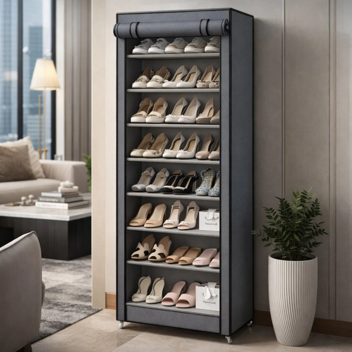 Enclave Aera Concealed Shoe Sanctuary | 10-Tier Freestanding Fabric Cabinet - Image 7