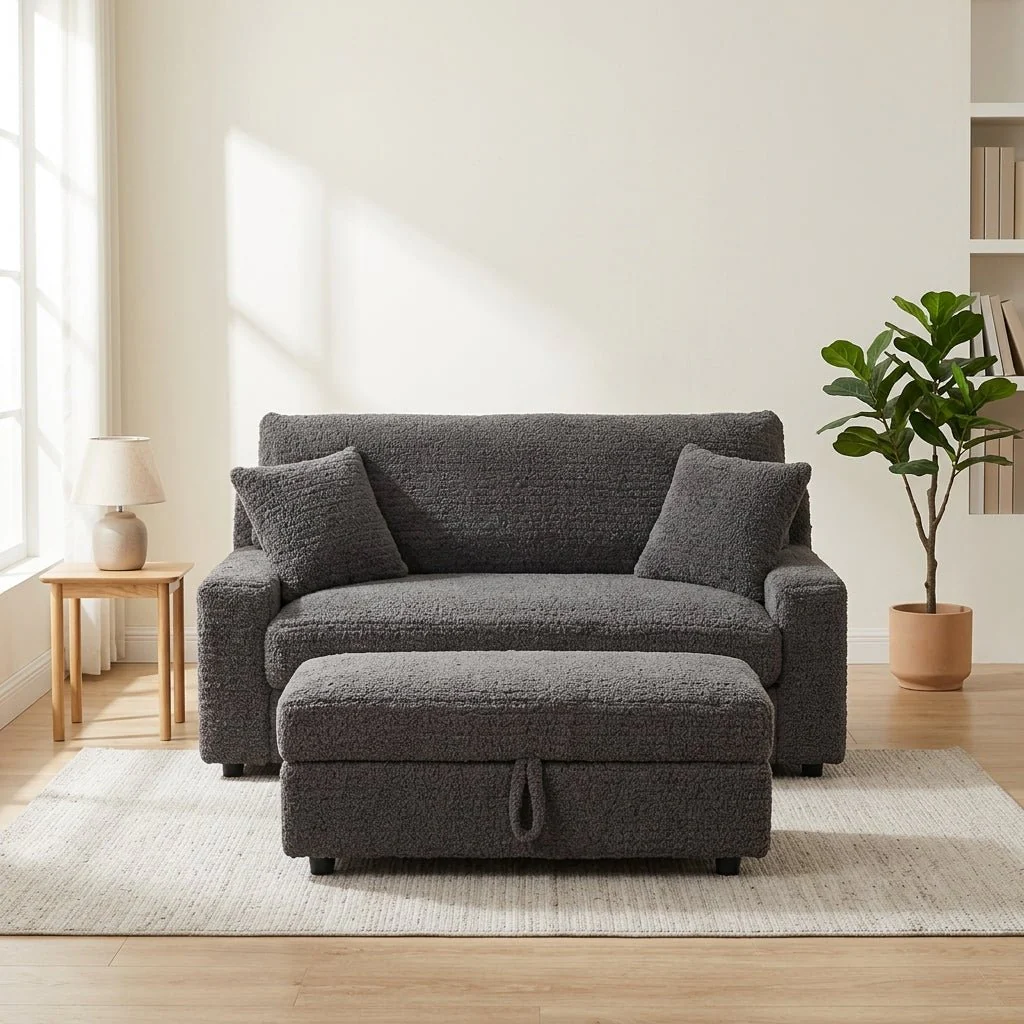 Family Lounger | Cloud-Bouclé Loveseat & Storage Ottoman - Image 12