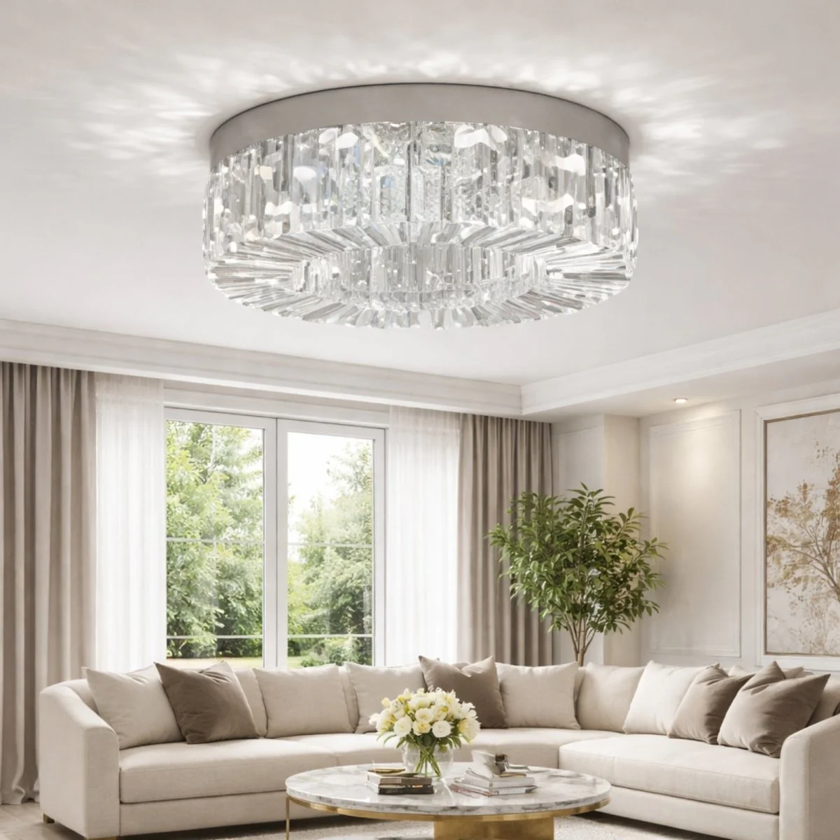 Obsidian Celestial Prism Flush Mount | Modern Crystal Halo - Image 3