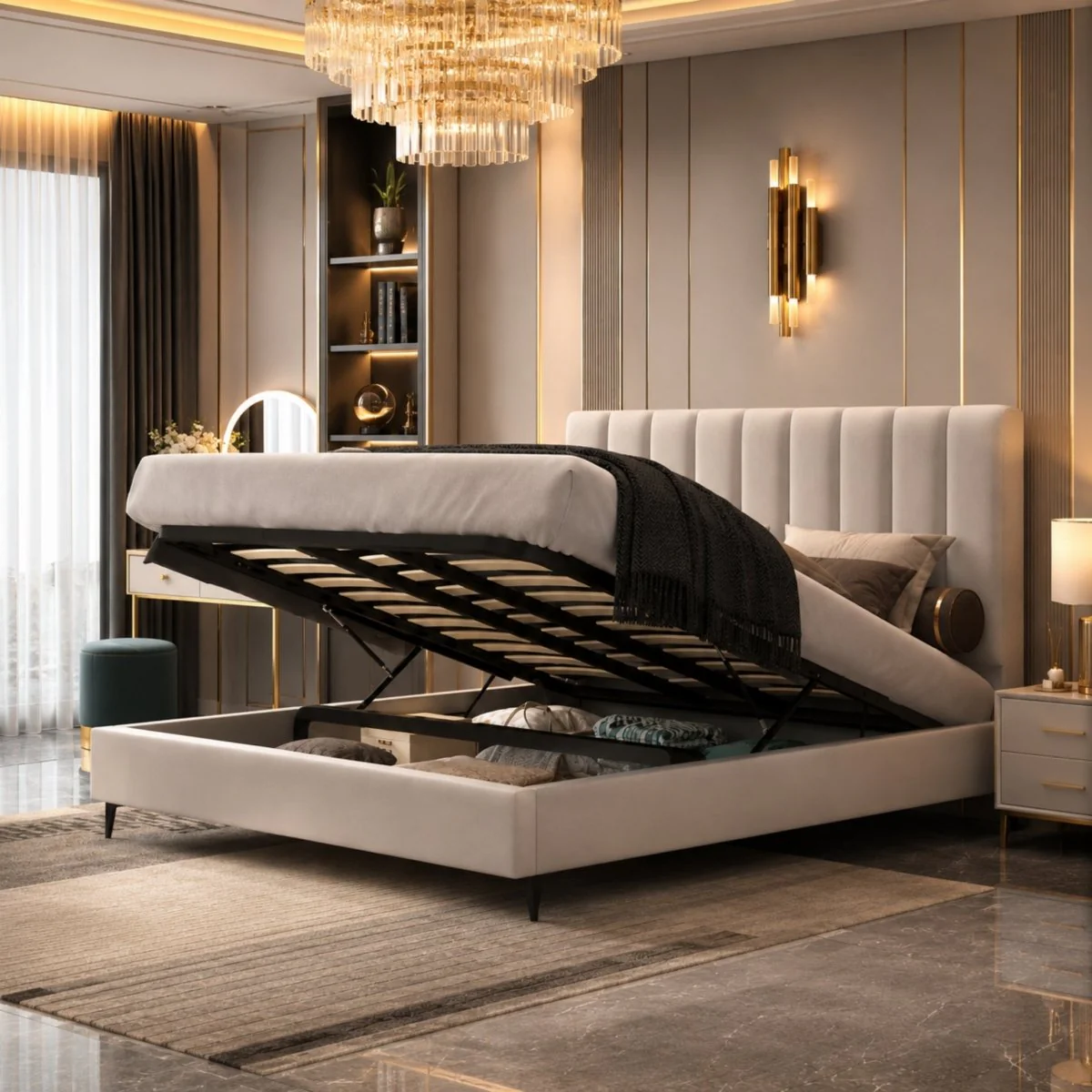 CozySoul Lift Bed | Channel-Tufted Linen Storage Platform - Image 6