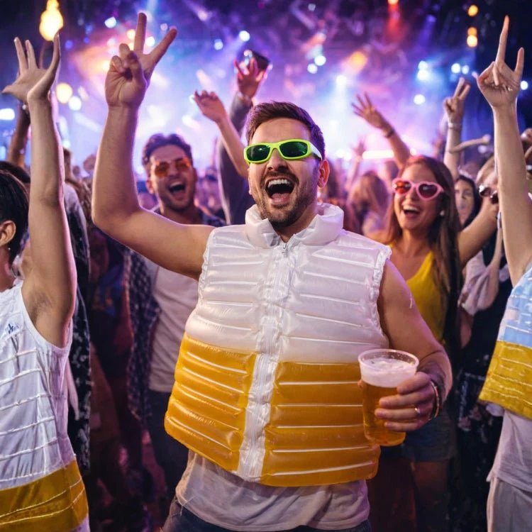 Inflatable Beer Puffer Jacket Costume for Men - Funny Bachelor Party Gift; Festival Outfit, Unique Gag Gift for Beer Lovers, Oktoberfest Party Wear - Image 6