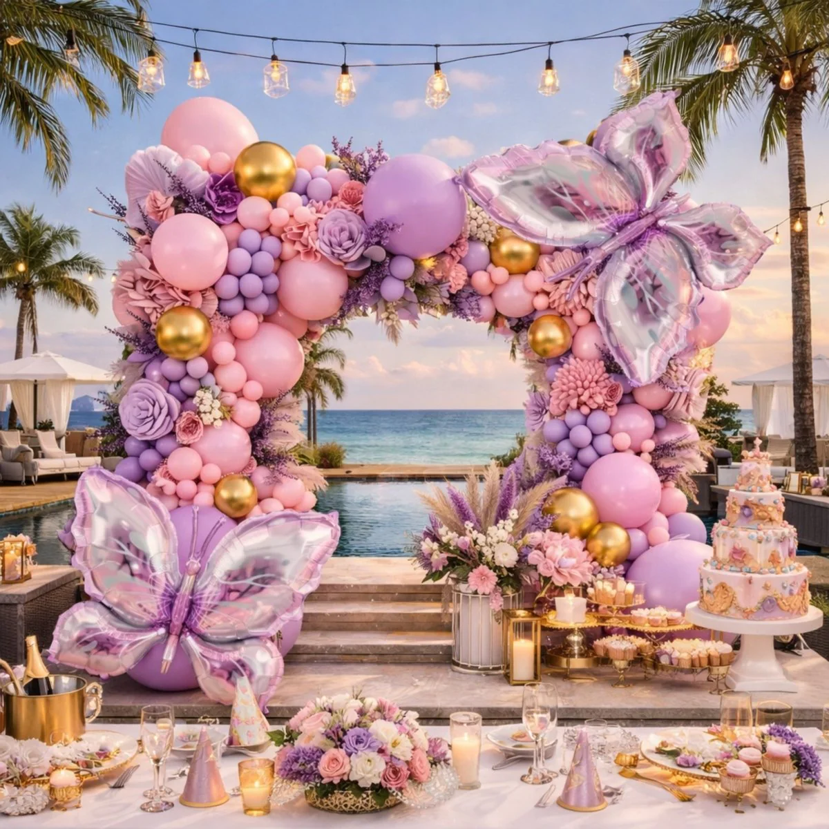 Purple Butterfly Balloon Arch Kit - 172pc Lavender Pink Gold Garland for Girls Birthday, Baby Shower, Wedding Decorations - Professional DIY Party Backdrop Set with Giant Foil Butterflies - Image 6