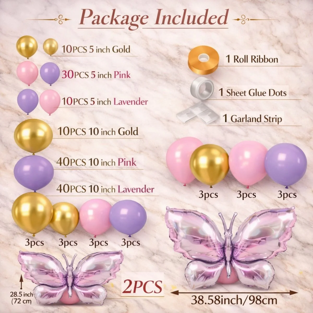 Purple Butterfly Balloon Arch Kit - 172pc Lavender Pink Gold Garland for Girls Birthday, Baby Shower, Wedding Decorations - Professional DIY Party Backdrop Set with Giant Foil Butterflies - Image 8