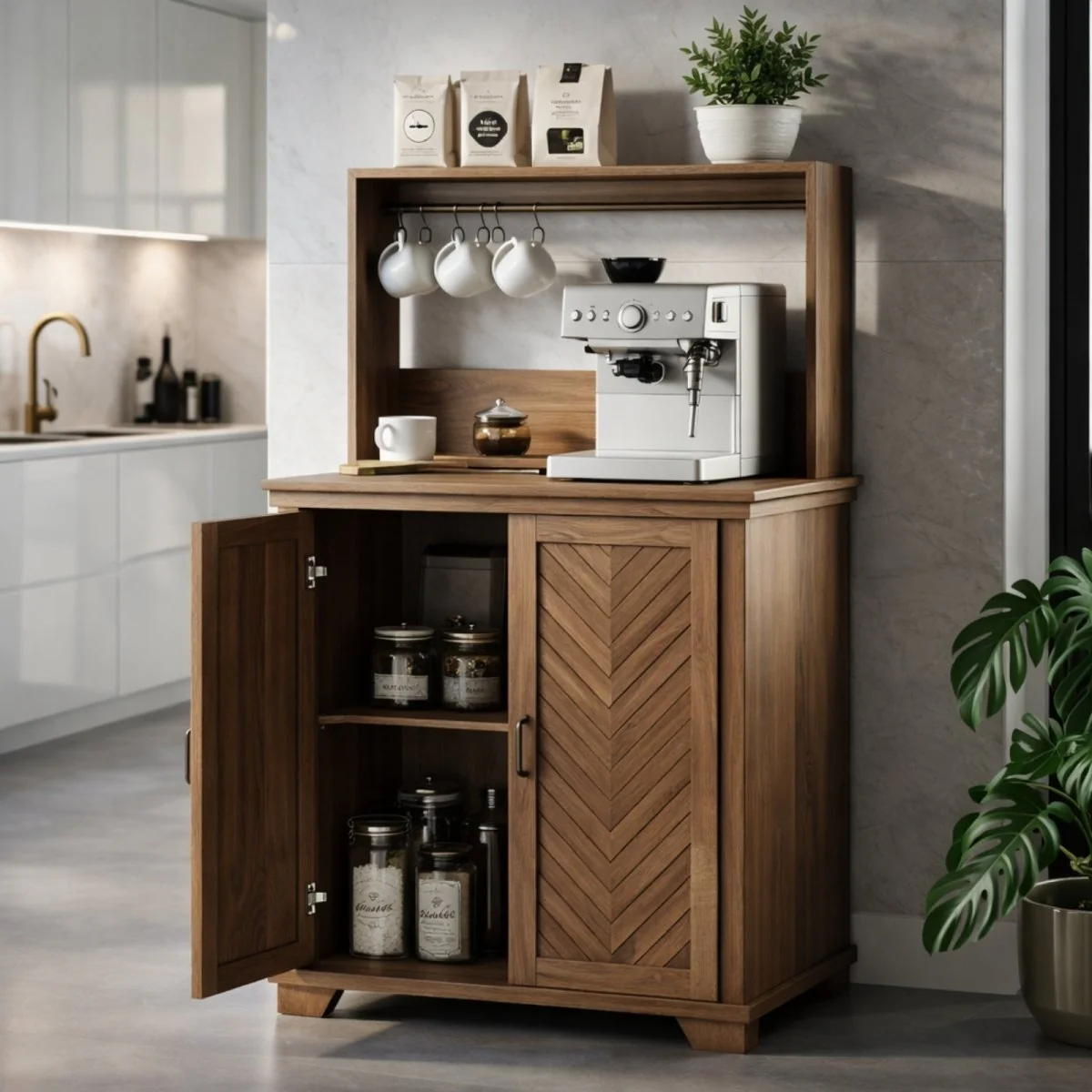 Siena Morning Station | Herringbone Power-Equipped Coffee Bar - Image 3