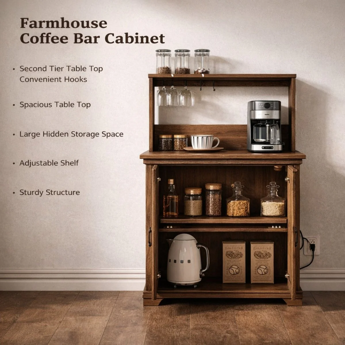 Siena Morning Station | Herringbone Power-Equipped Coffee Bar - Image 7